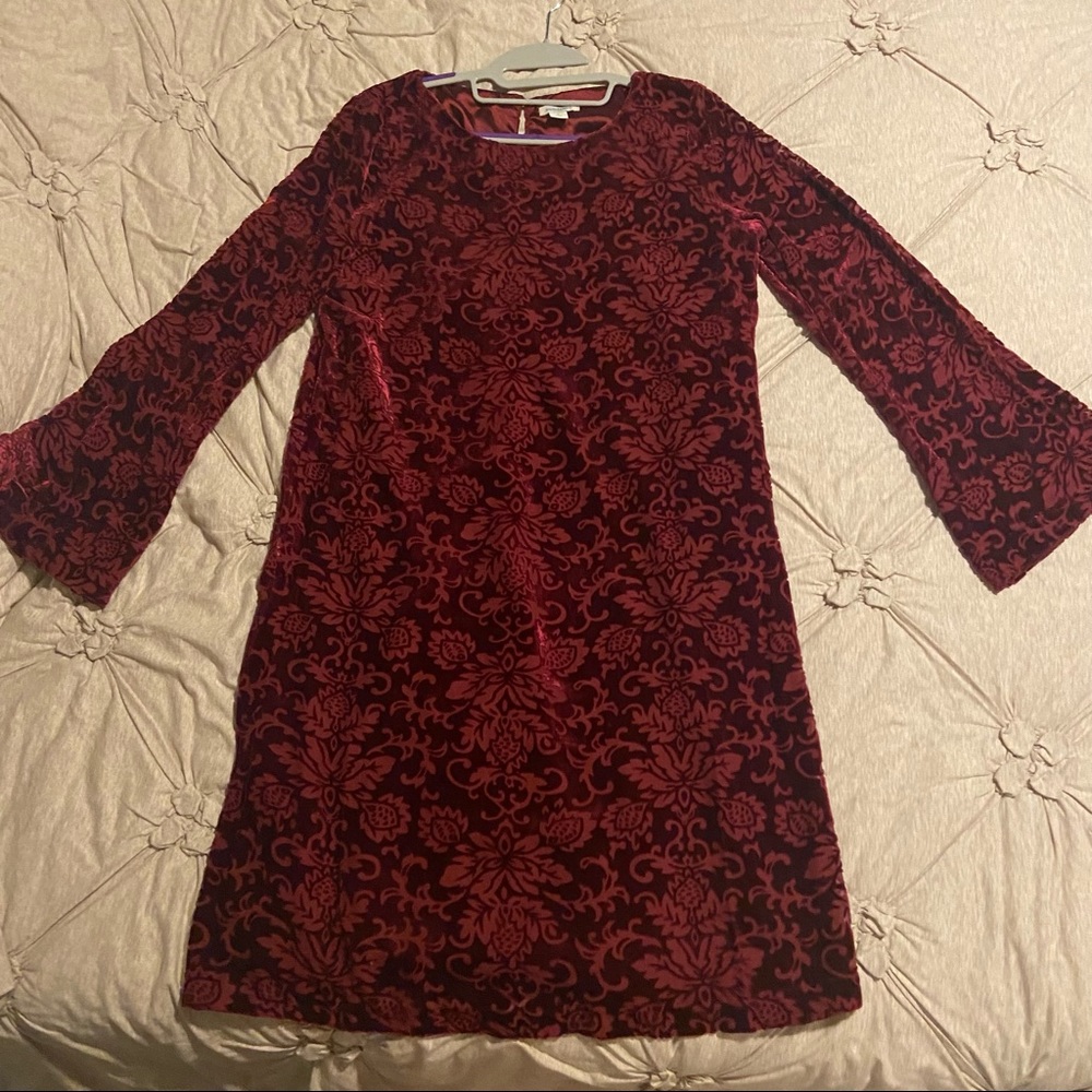 Sundance maroon velvet printed dress